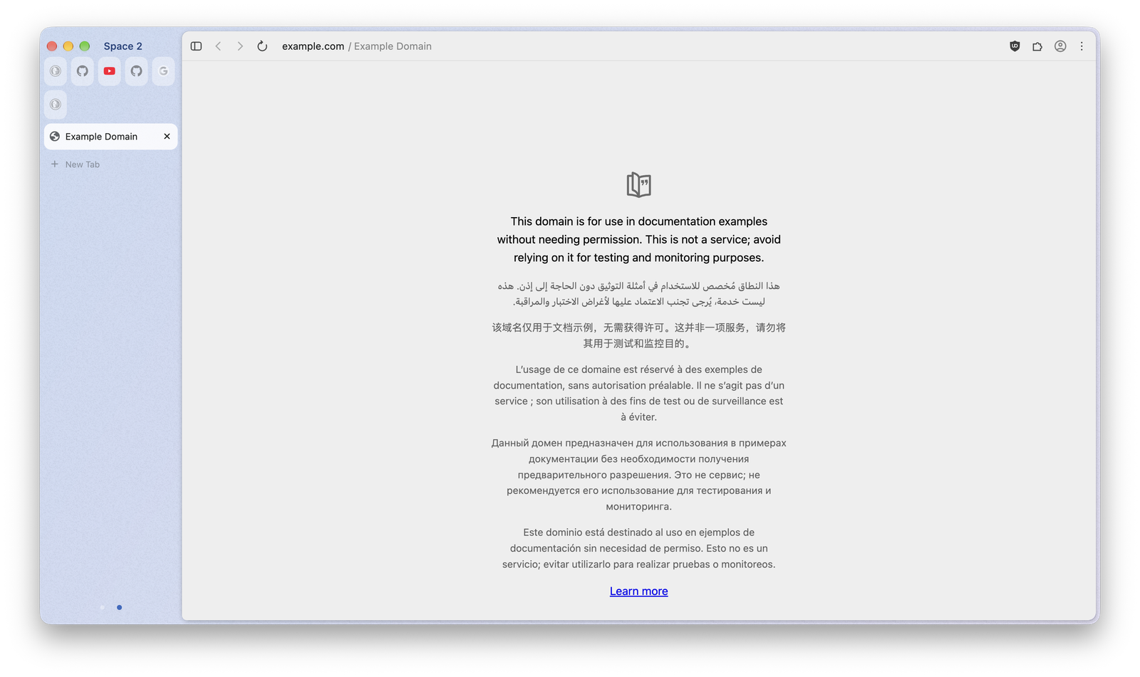 A second Space with a blue-tinted sidebar